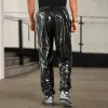 Elastic Waist Black Shiny Pants - Image 2
